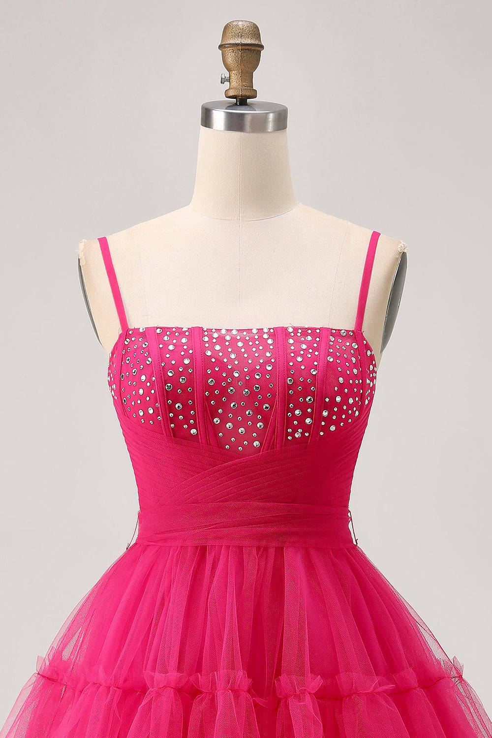 Sparkly Fuchsia A Line Tulle Short Homecoming Dress with Beading