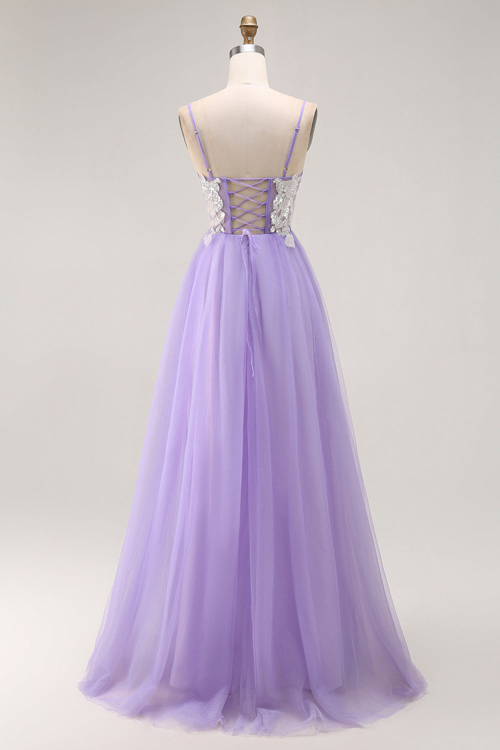 Sparkly Purple A Line Long Corset Prom Dress with Sequins