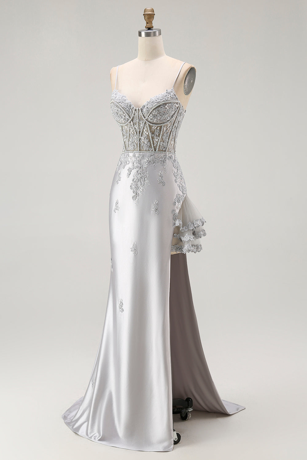 Sparkly Grey Corset Mermaid Long Prom Dress with Beading