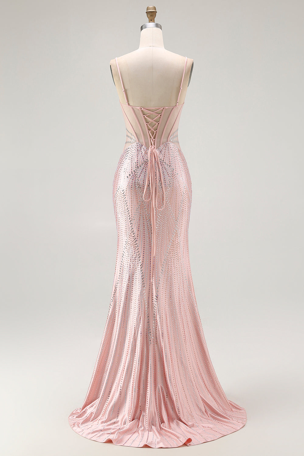 Sparkly Blush Mermaid Long Corset Prom Dress with Beading