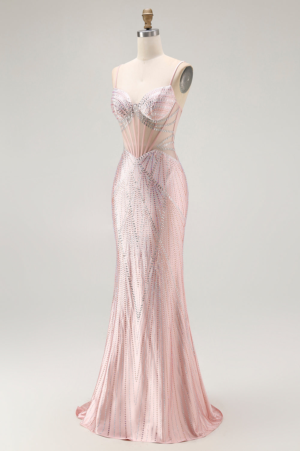 Sparkly Blush Mermaid Long Corset Prom Dress with Beading