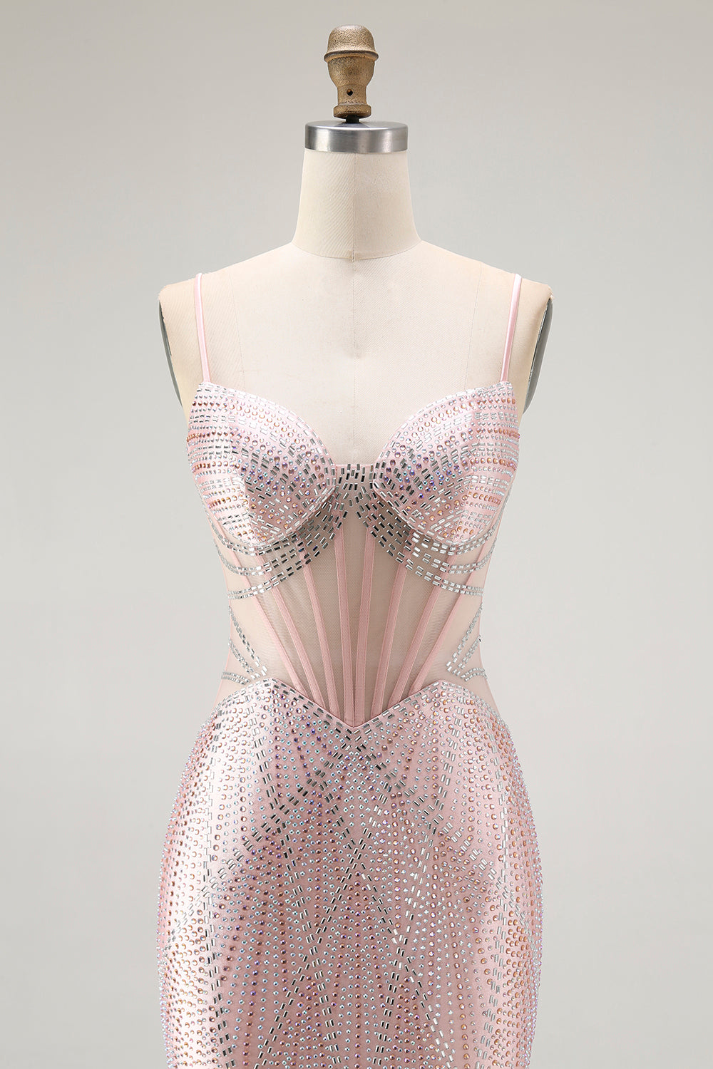 Sparkly Blush Mermaid Long Corset Prom Dress with Beading