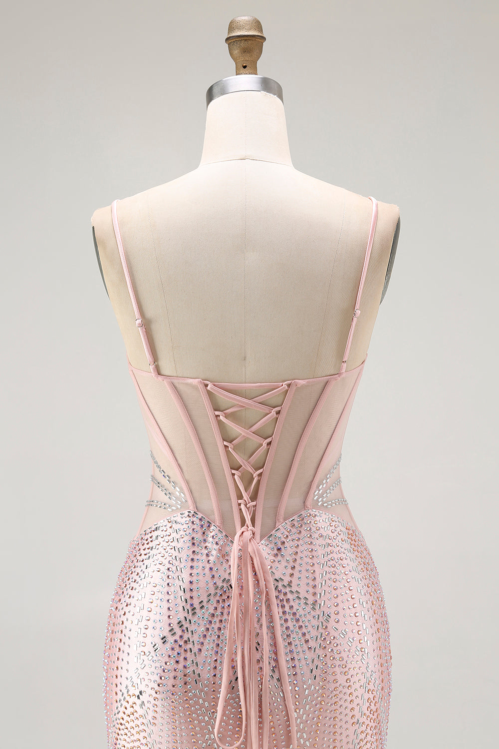 Sparkly Blush Mermaid Long Corset Prom Dress with Beading