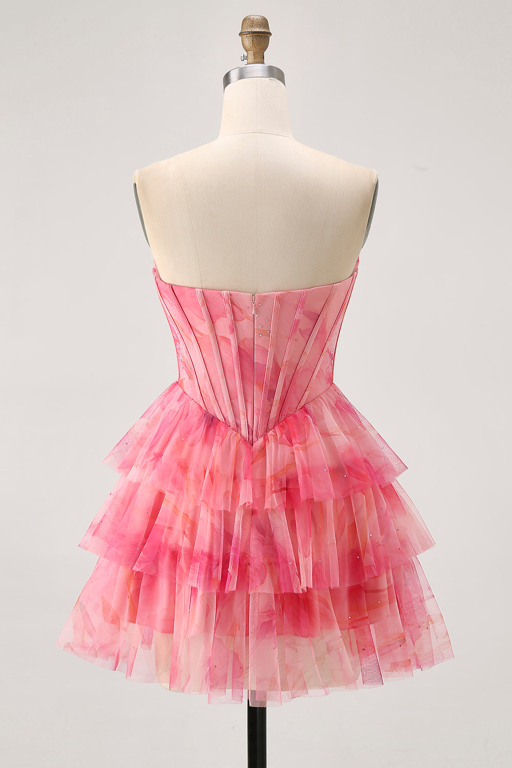 Sparkly Red Beaded Tiered Short Corset Homecoming Dress with Ruffles