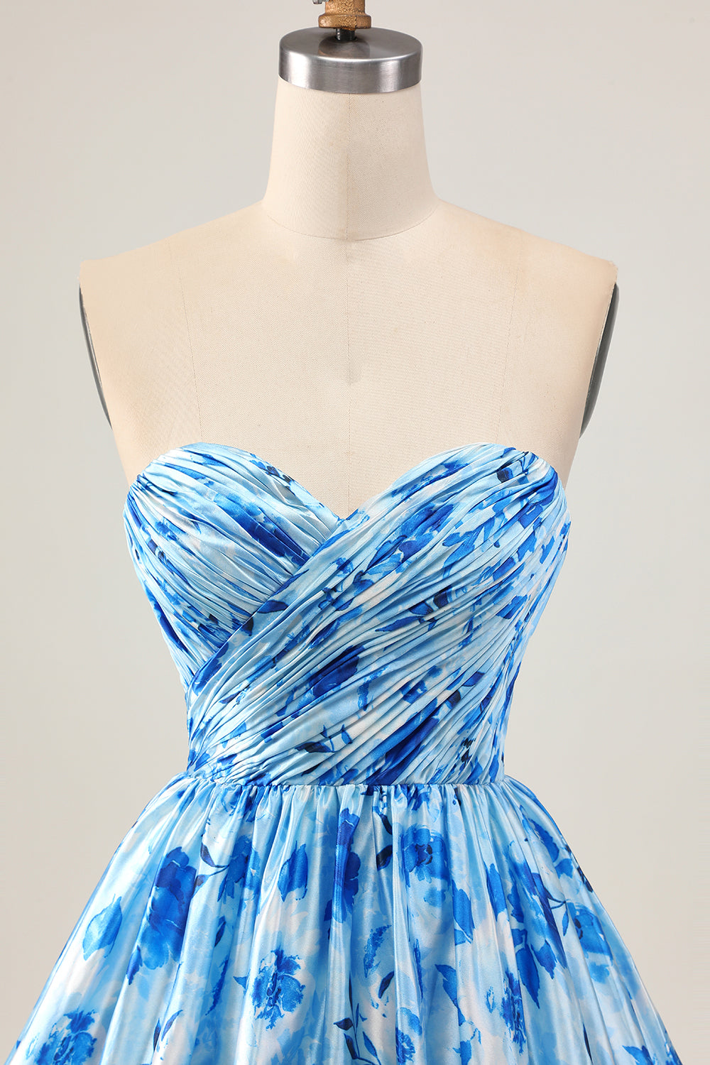 Blue Sweetheart A Line Short Floral Homecoming Dress with Ruffles