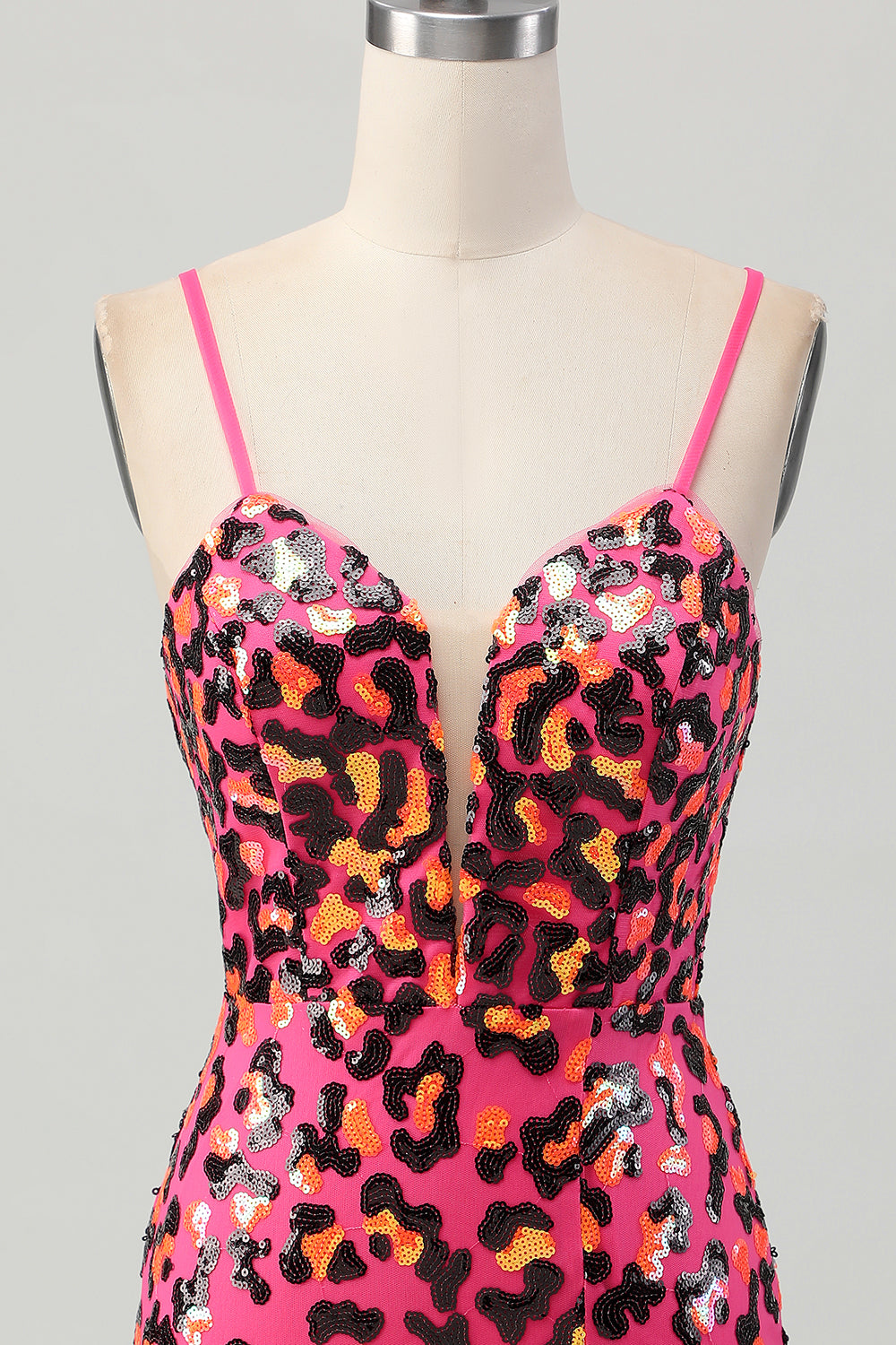 Sparkly Fuchsia Sequins Leopard Short Tight Homecoming Dress