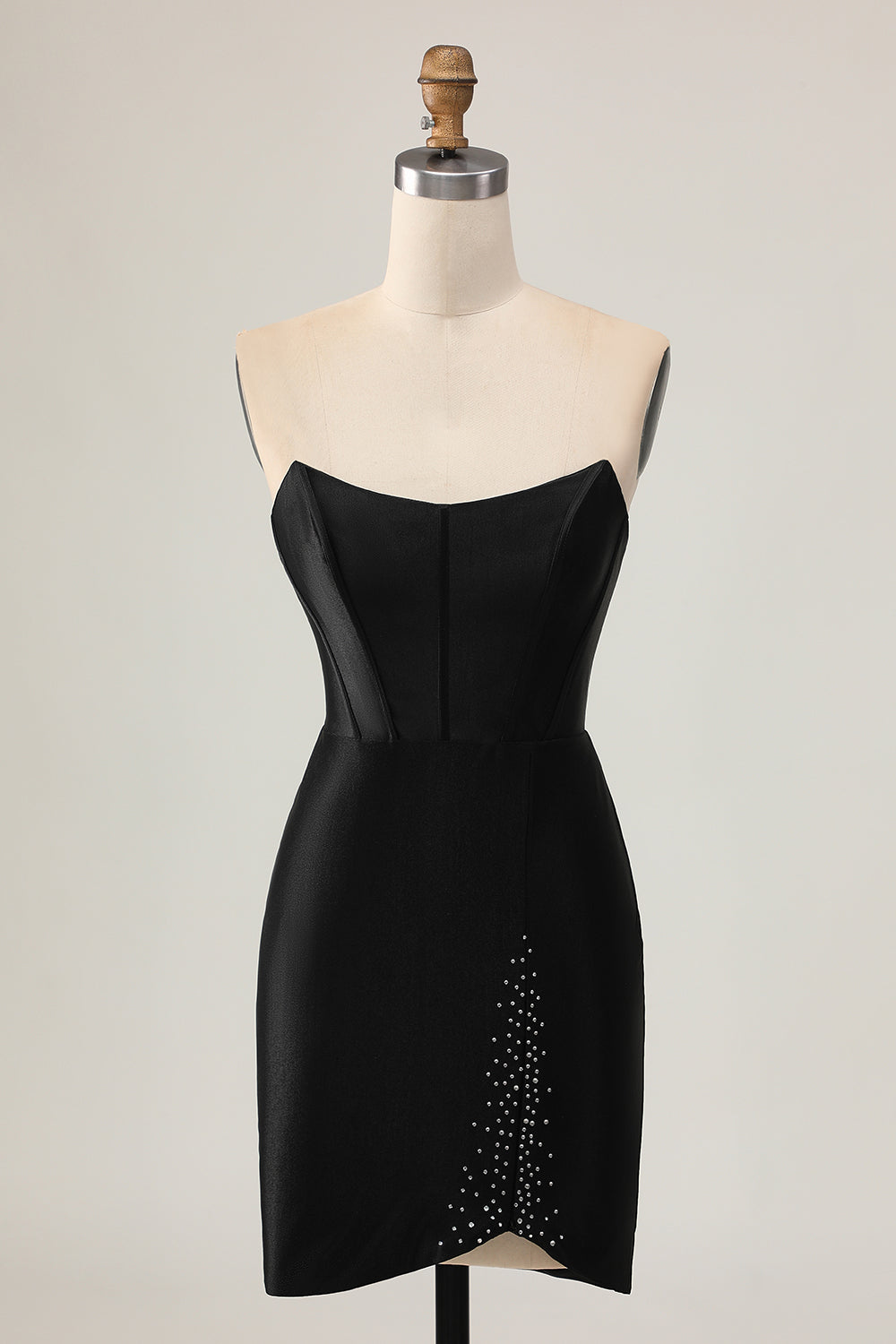 Sparkly Black Bodycon Strapless Short Corset Homecoming Dress with Beading