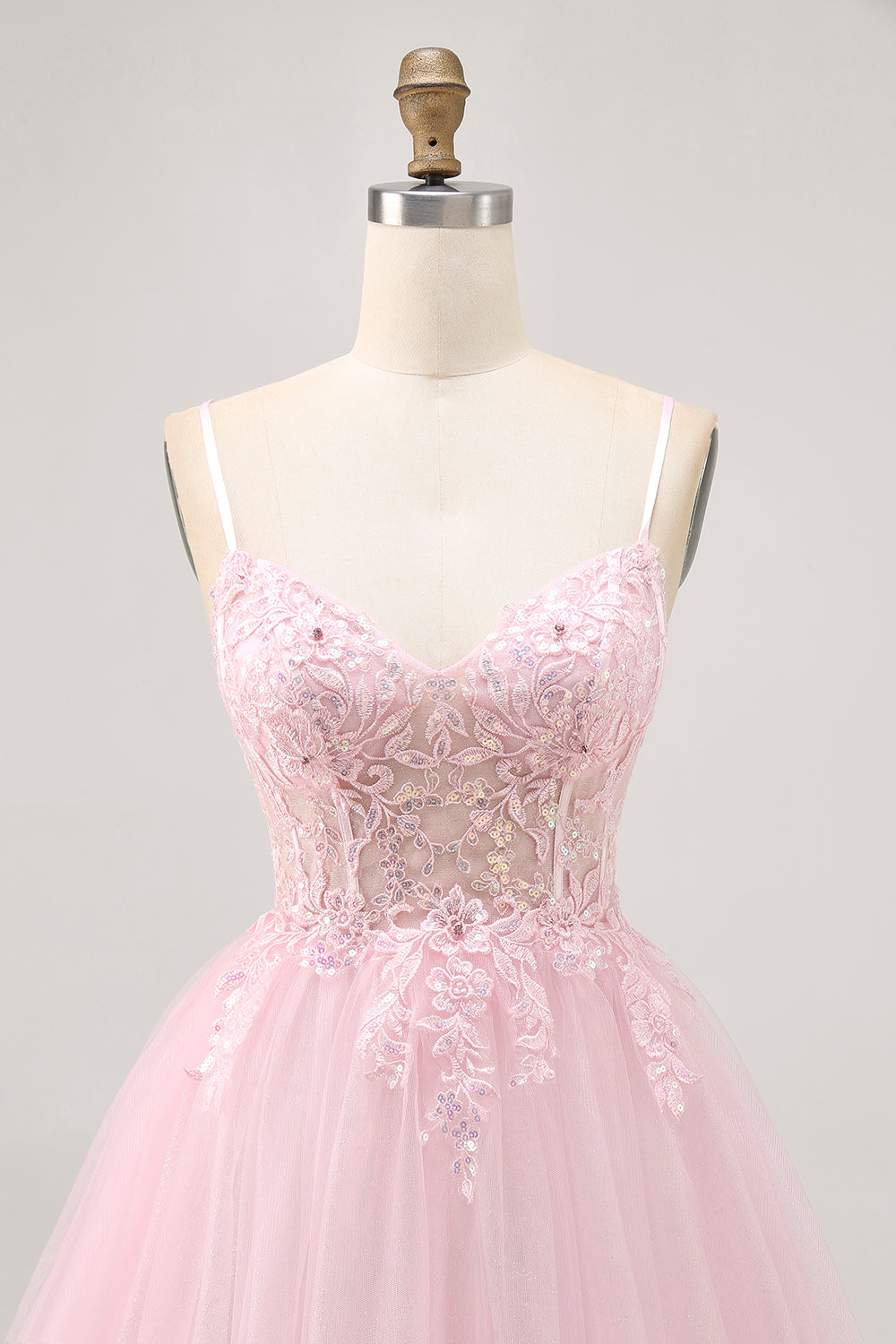 Sparkly Pink A Line Floral Short Corset Homecoming Dress with Appliques