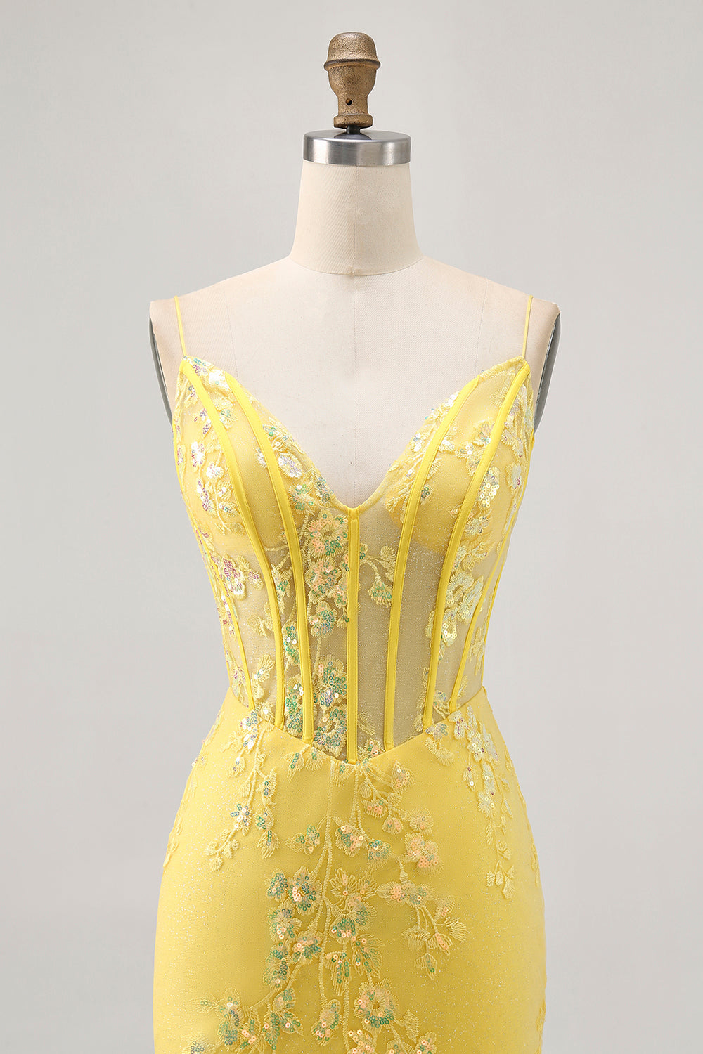 Sparkly Yellow Corset Tight Short Floral Homecoming Dress with Sequins