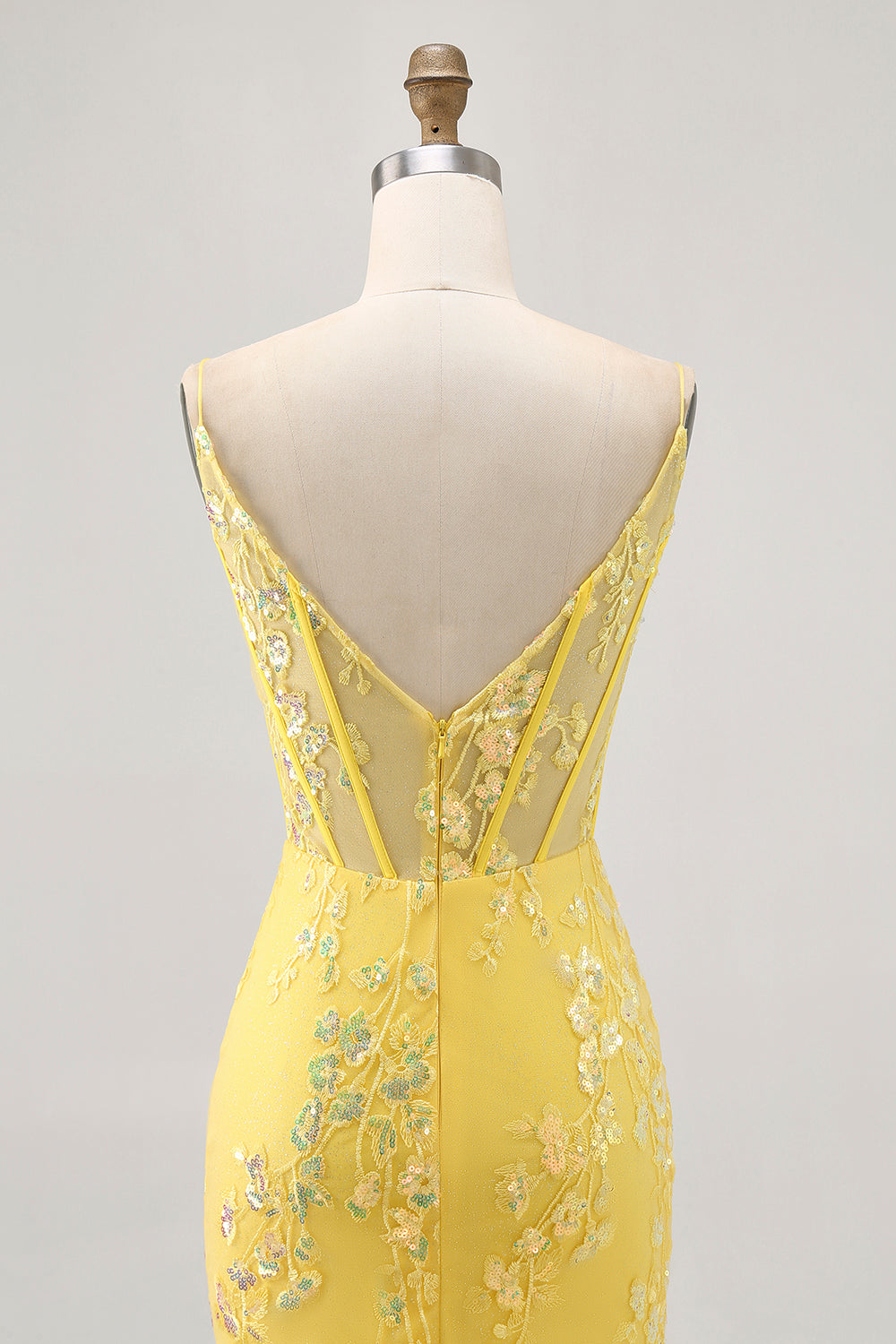 Sparkly Yellow Corset Tight Short Floral Homecoming Dress with Sequins