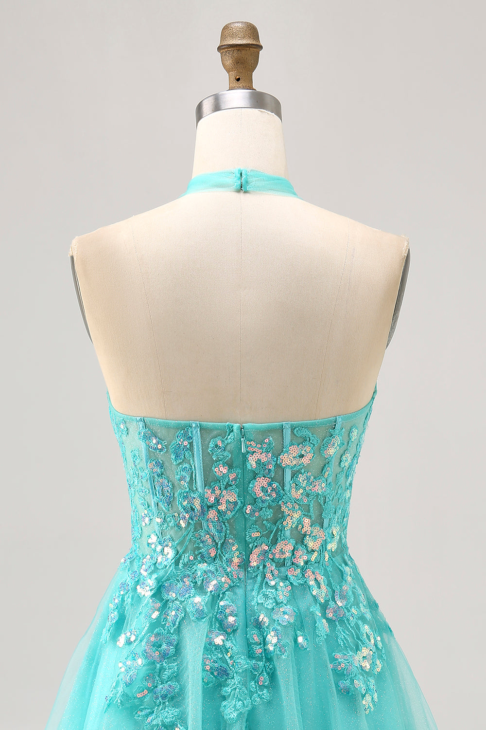 Sparkly Green Corset Halter Short Homecoming Dress with Appliques