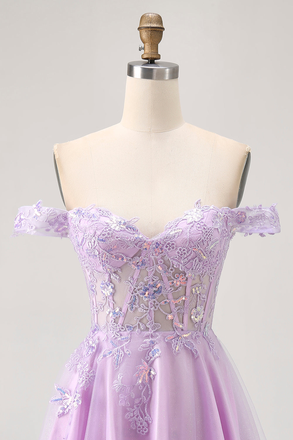 Lilac A Line Tulle Short Corset Homecoming Dress with Appliques