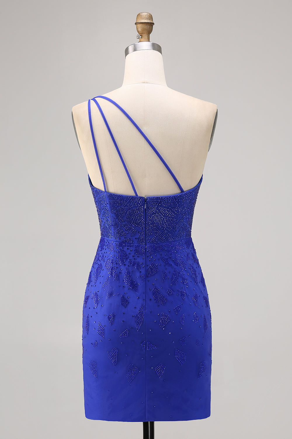 Sparkly Royal Blue One Shoulder Bodycon Short Homecoming Dress with Slit
