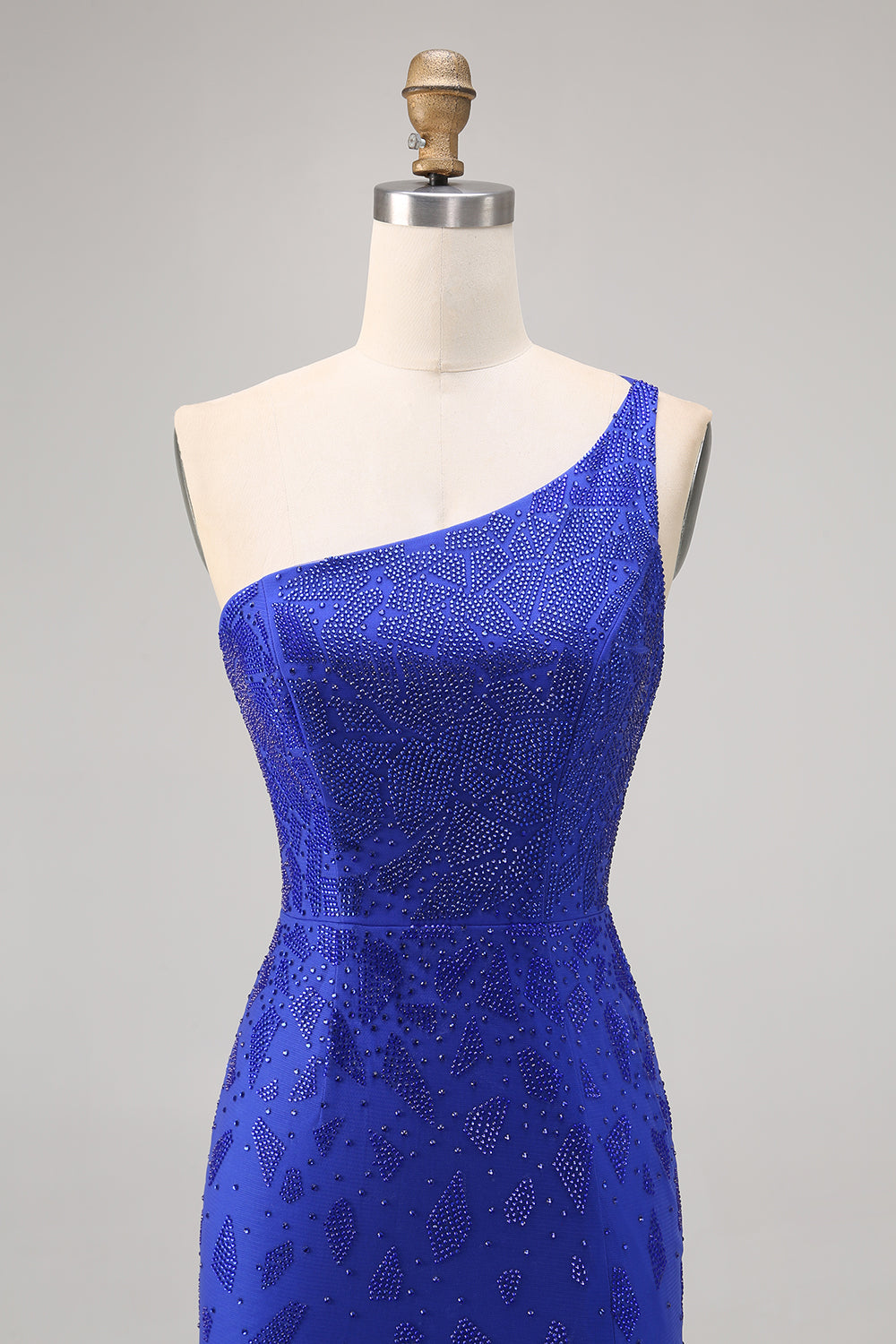 Sparkly Royal Blue One Shoulder Bodycon Short Homecoming Dress with Slit