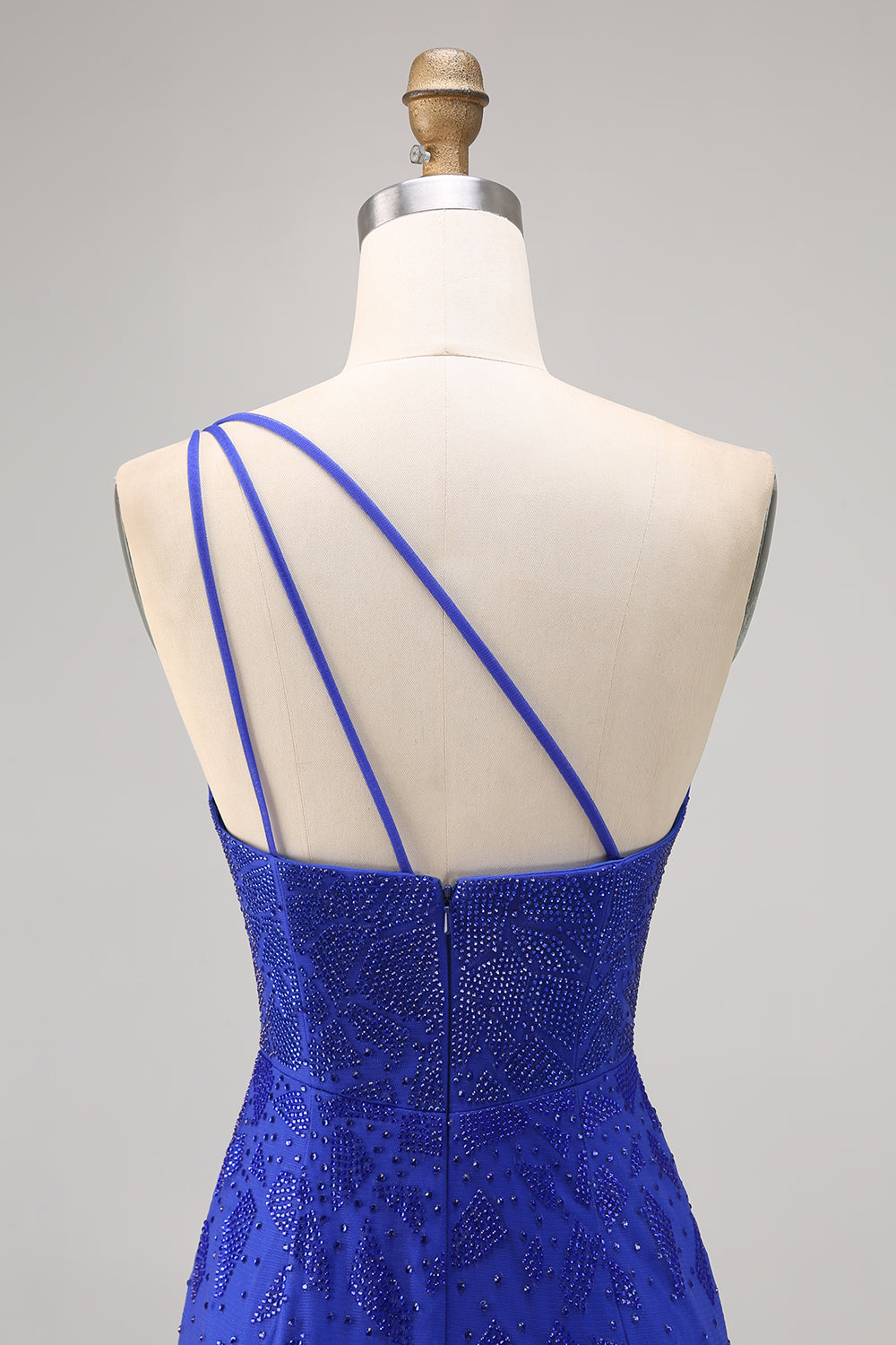 Sparkly Royal Blue One Shoulder Bodycon Short Homecoming Dress with Slit