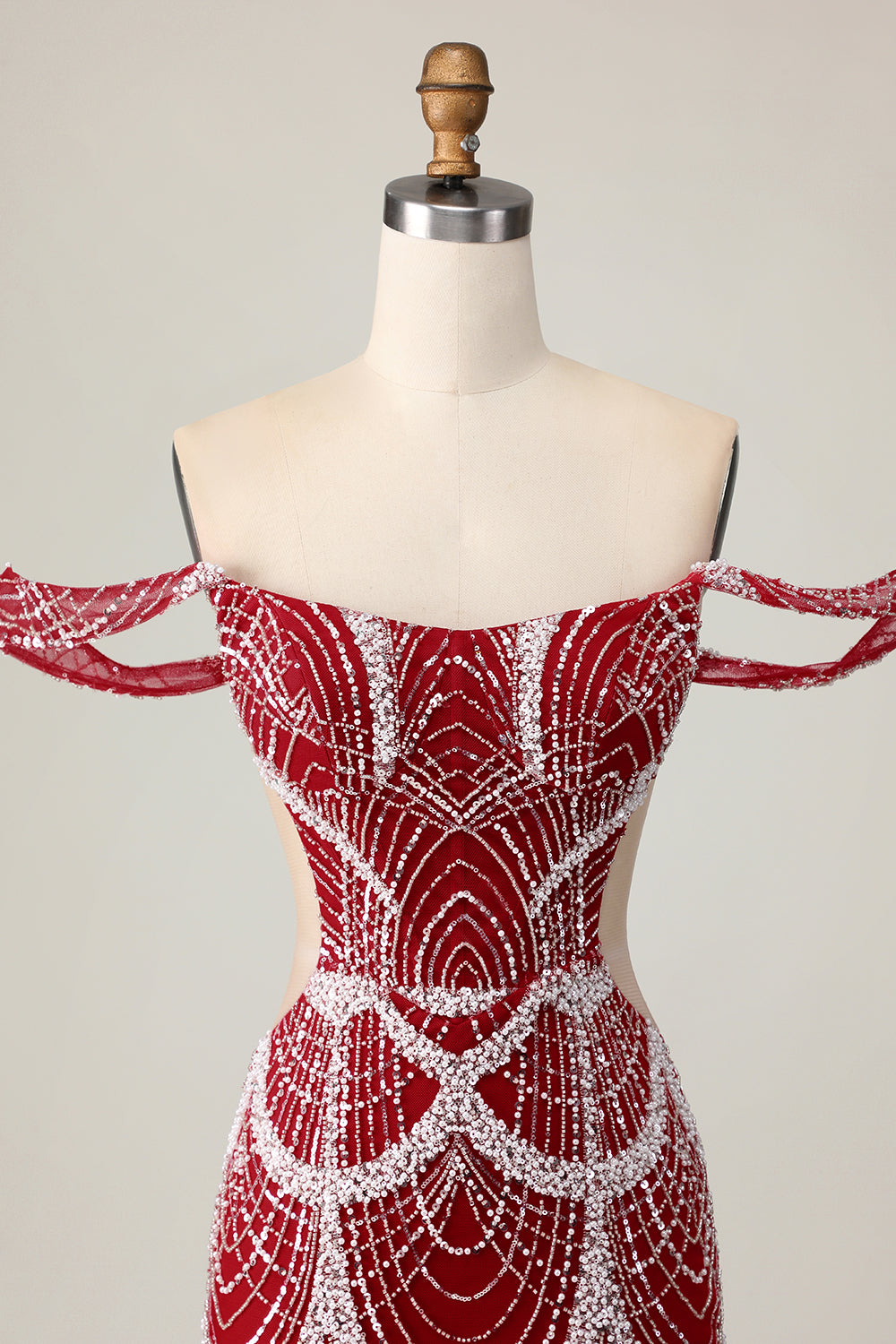Sparkly Red Bodycon Off the Shoulder Short Homecoming Dress with Beading