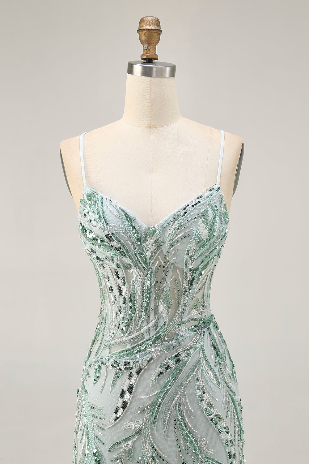 Sparkly Green Spaghetti Straps Short Corset Homecoming Dress with Sequins