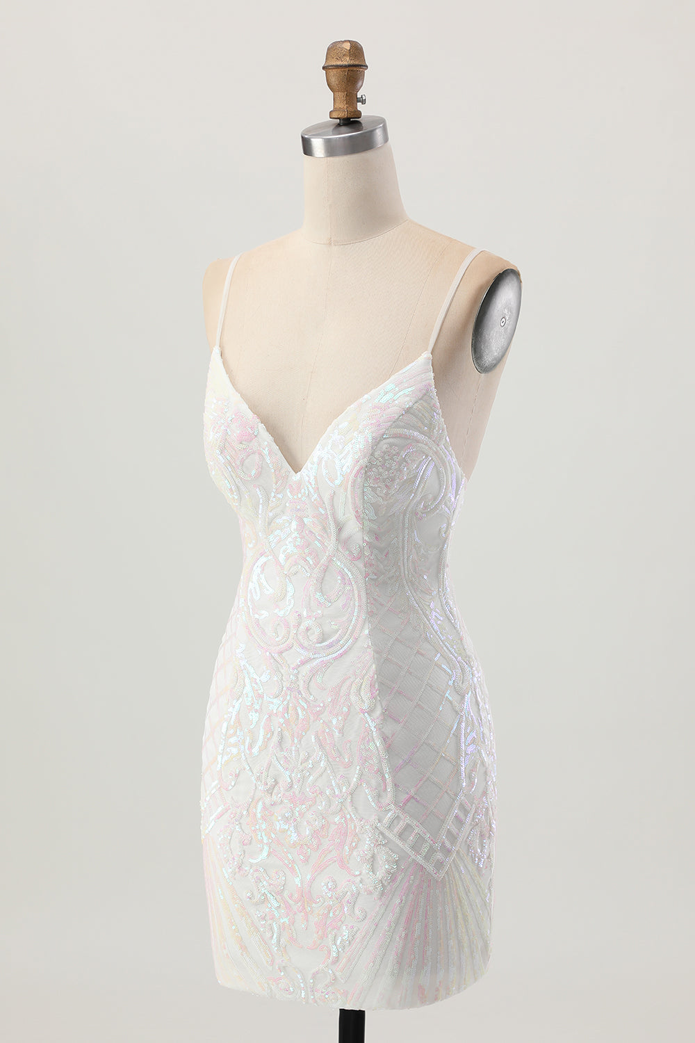 Sparkly White Sequin Spaghetti Straps Short Homecoming Dress