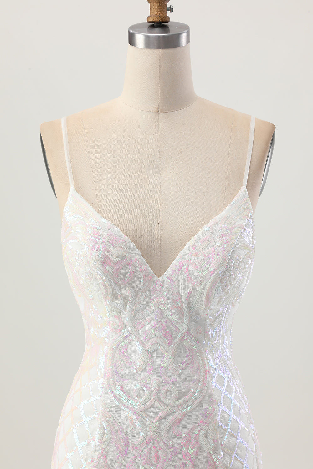 Sparkly White Sequin Spaghetti Straps Short Homecoming Dress