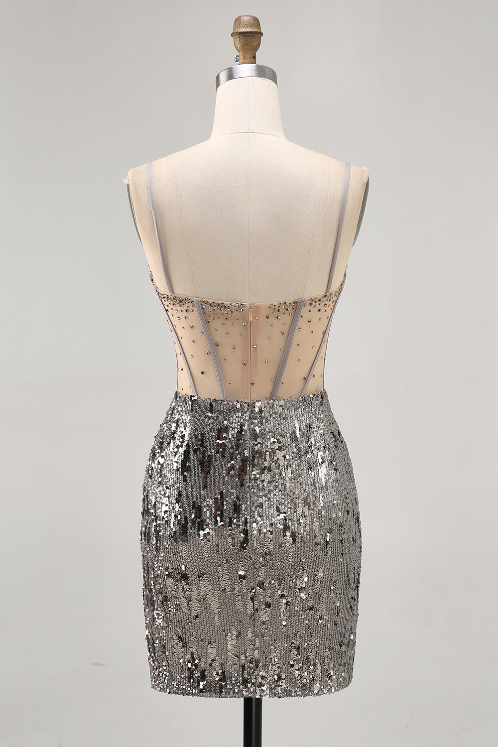 Sparkly Steel Grey Corset Sequin Short Tight Homecoming Dress