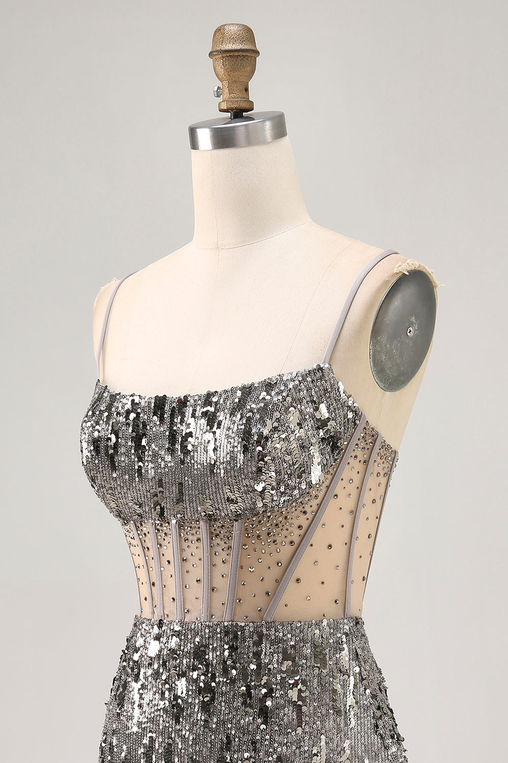 Sparkly Steel Grey Corset Sequin Short Tight Homecoming Dress