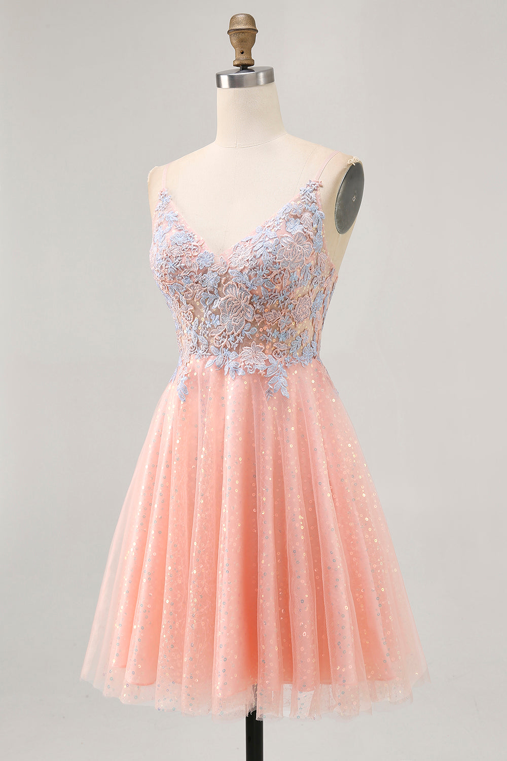 Sparkly Blush and Blue A Line Short Homecoming Dress with Sequins