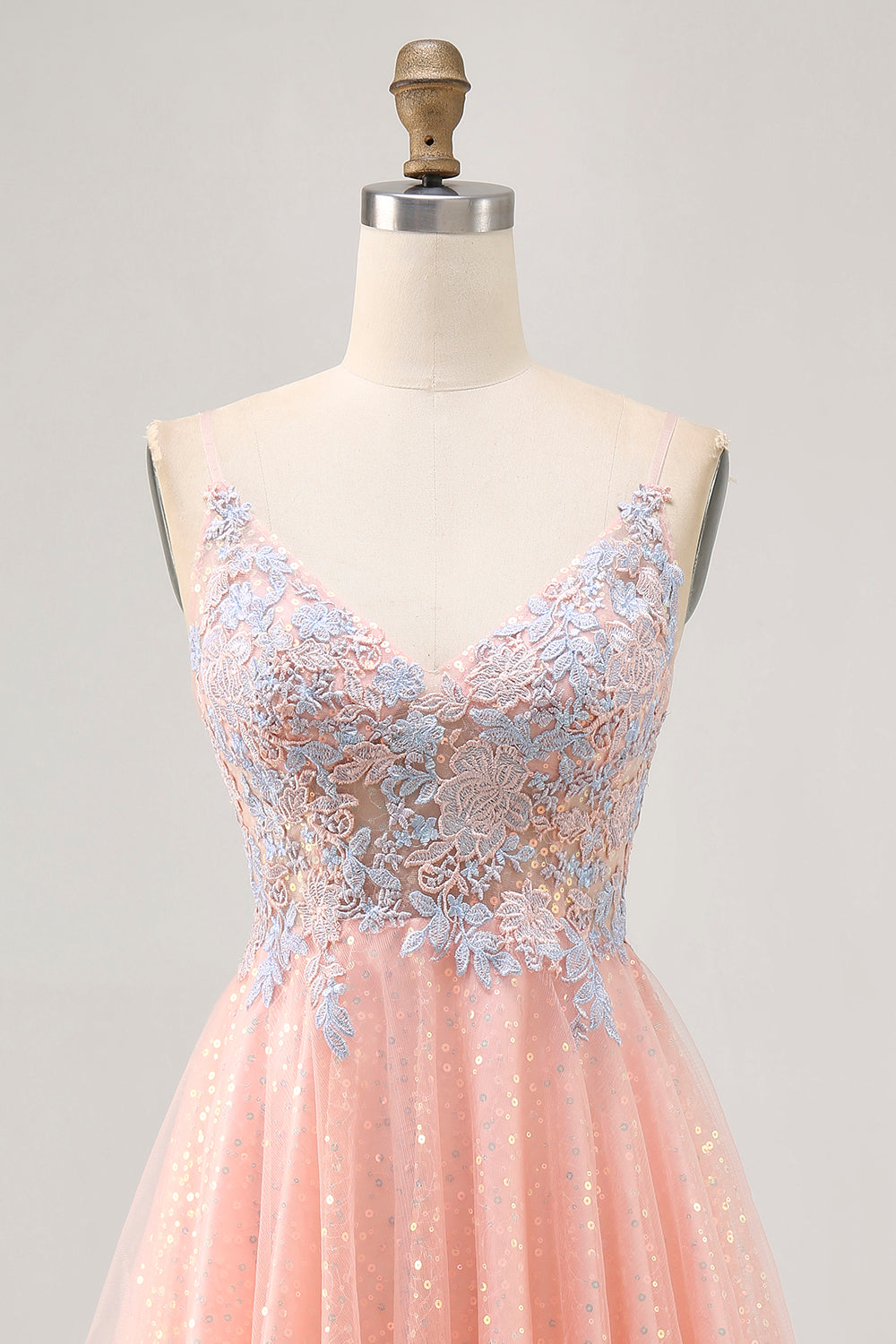 Sparkly Blush and Blue A Line Short Homecoming Dress with Sequins