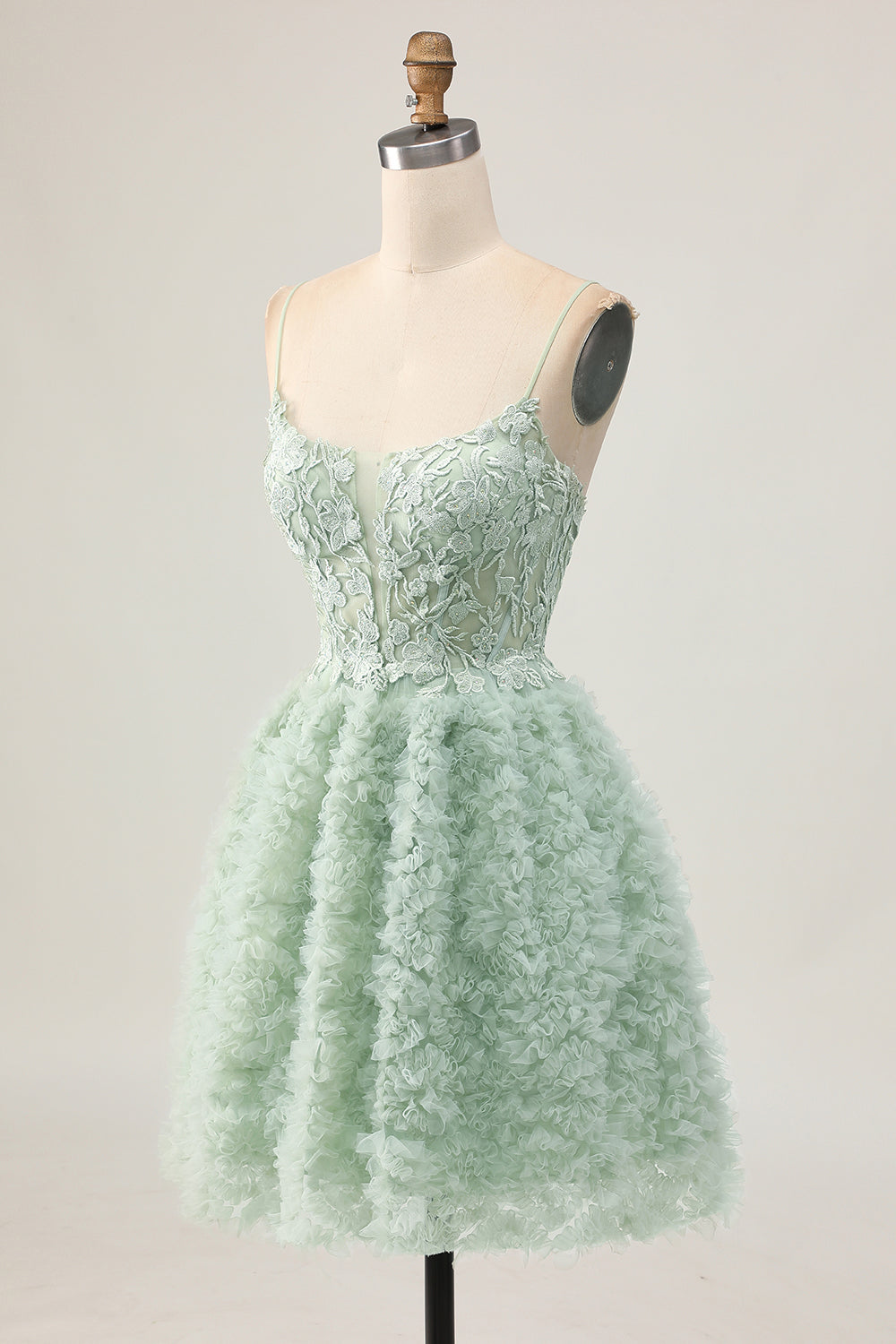 Sage Green Corset Ruffled Short Homecoming Dress with Lace