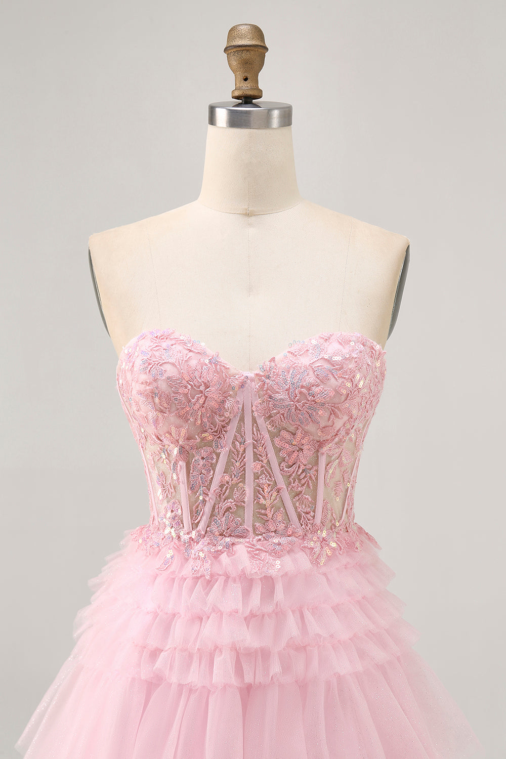 Sparkly Pink Tulle A Line Short Corset Homecoming Dress with Lace