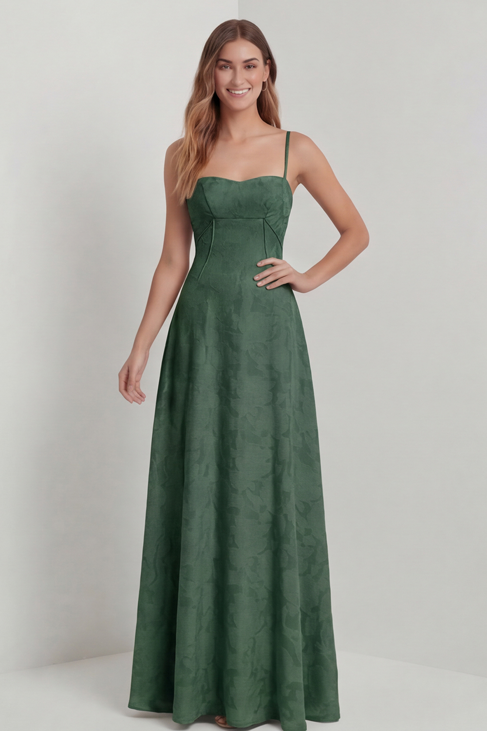 Floral Sage Green Corset Spaghetti Straps Long Wedding Guest Dress