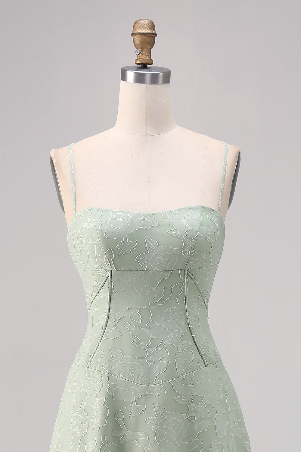 Floral Sage Green Corset Spaghetti Straps Long Wedding Guest Dress
