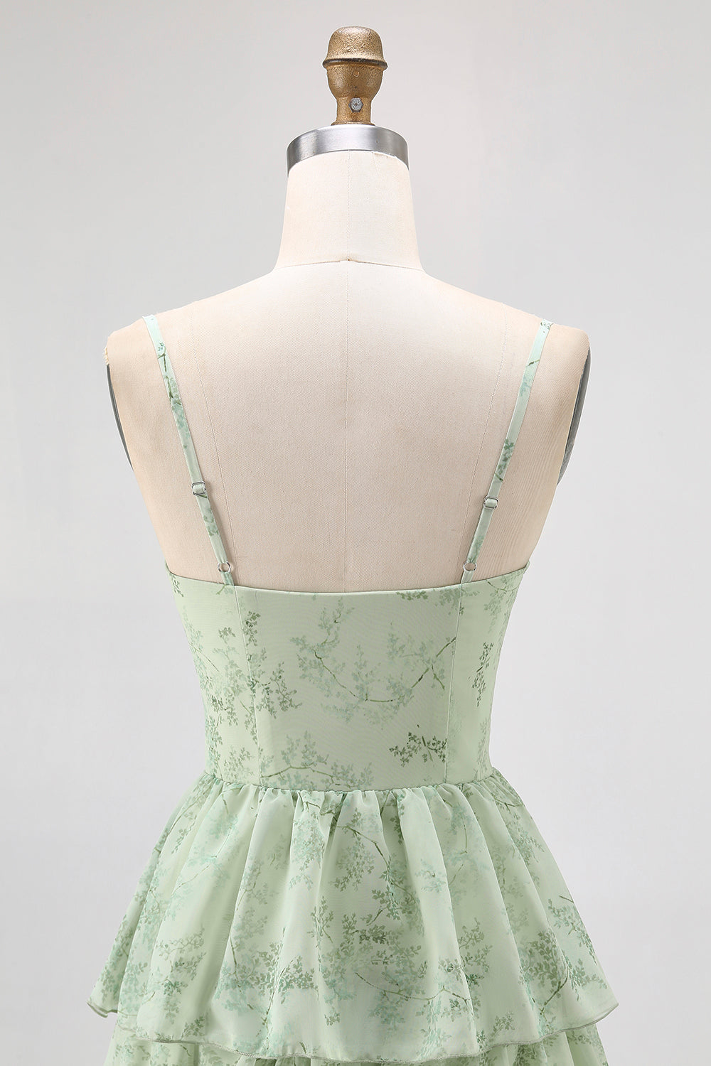Dusty Sage Chiffon Tiered A Line Long Corset Wedding Guest Dress with Slit