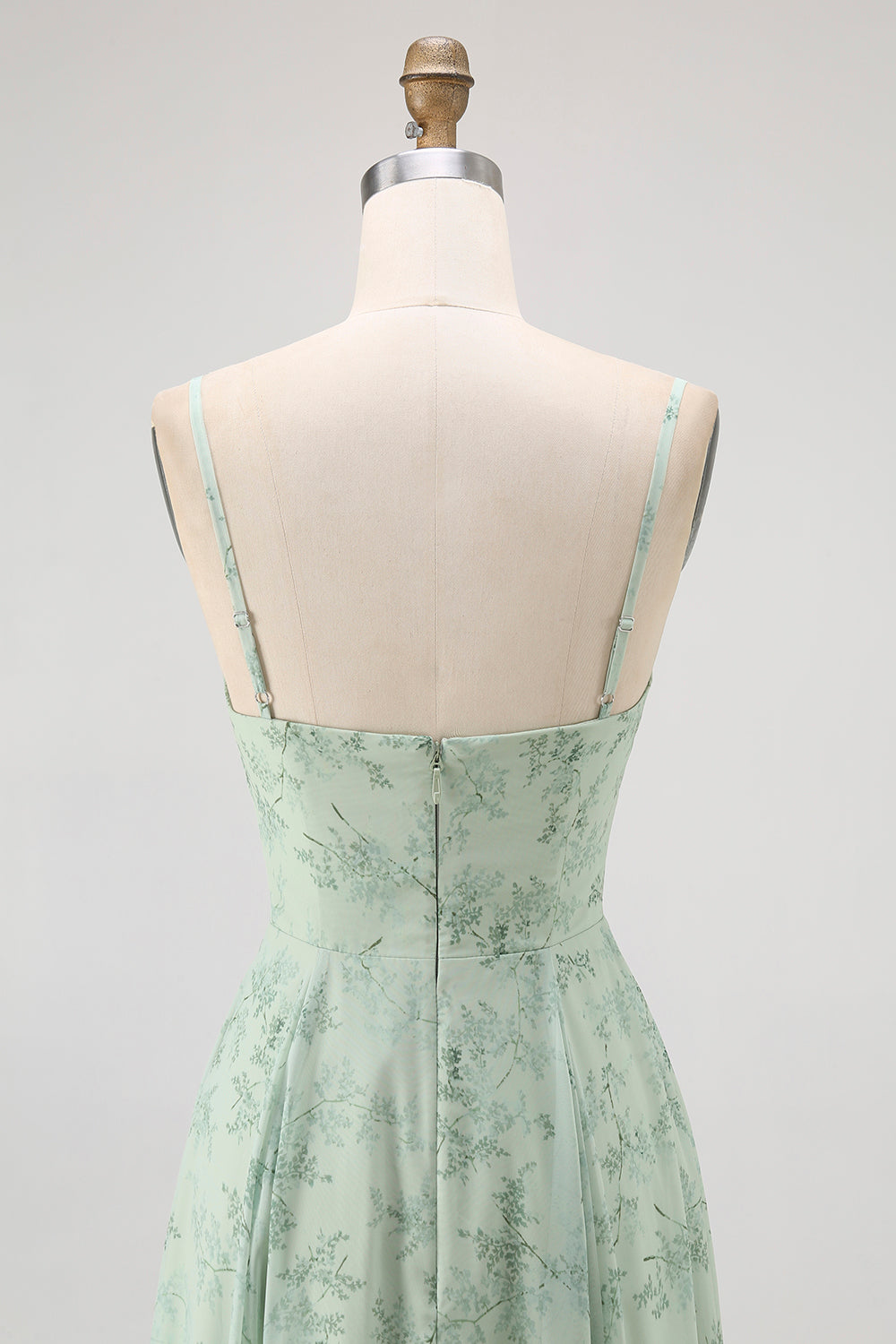 Floral Blue Spaghetti Straps Chiffon A-Line Backless Long Wedding Guest Dress