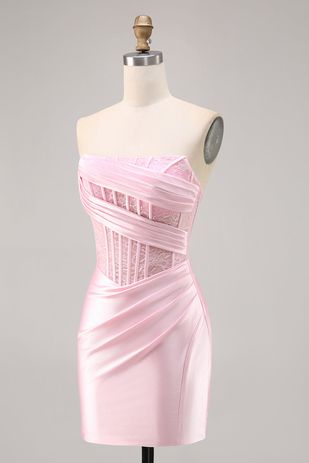 Pink Corset Satin Strapless Short Ruched Homecoming Dress