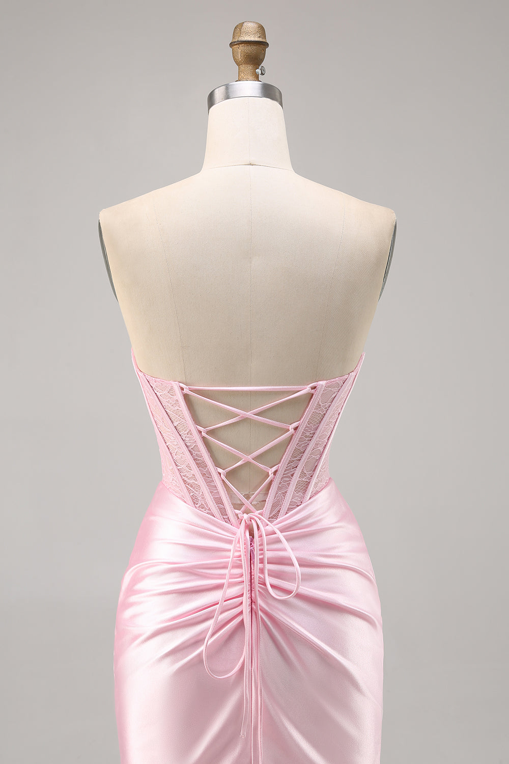 Pink Corset Satin Strapless Short Ruched Homecoming Dress