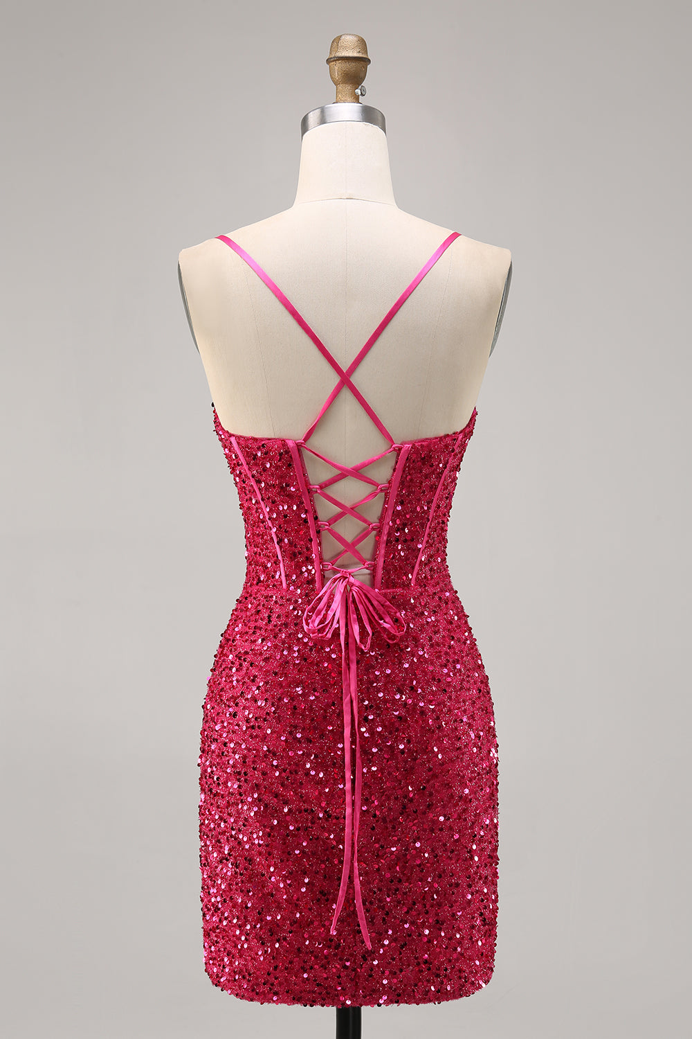 Sparkly Fuchsia Sequins Corset Short Tight Homecoming Dress