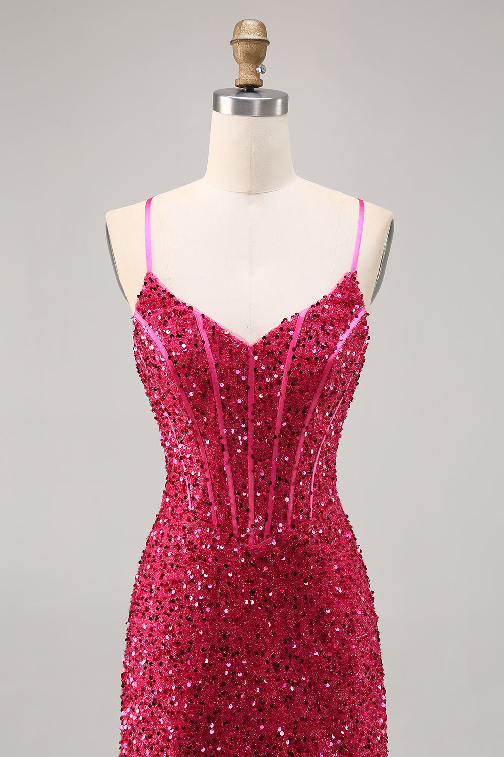 Sparkly Fuchsia Sequins Corset Short Tight Homecoming Dress