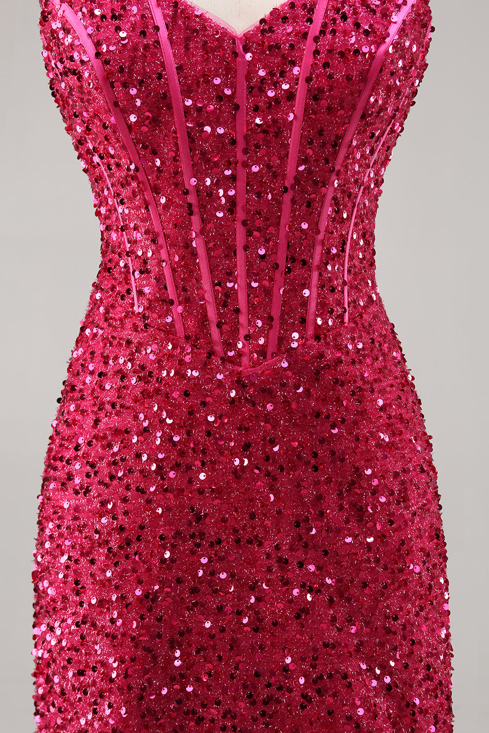 Sparkly Fuchsia Sequins Corset Short Tight Homecoming Dress