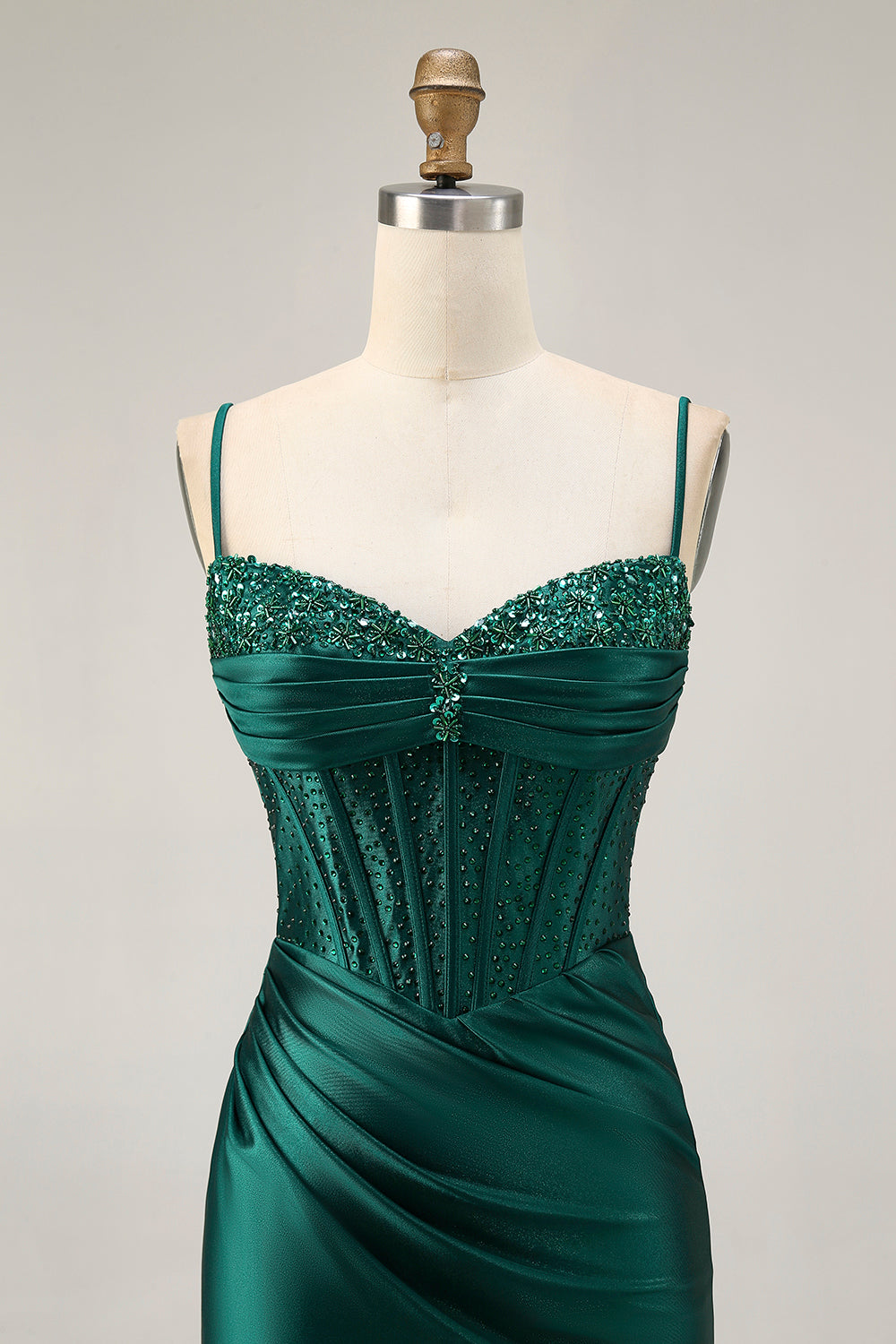 Sparkly Dark Green Satin Tight Short Corset Homecoming Dress with Beading