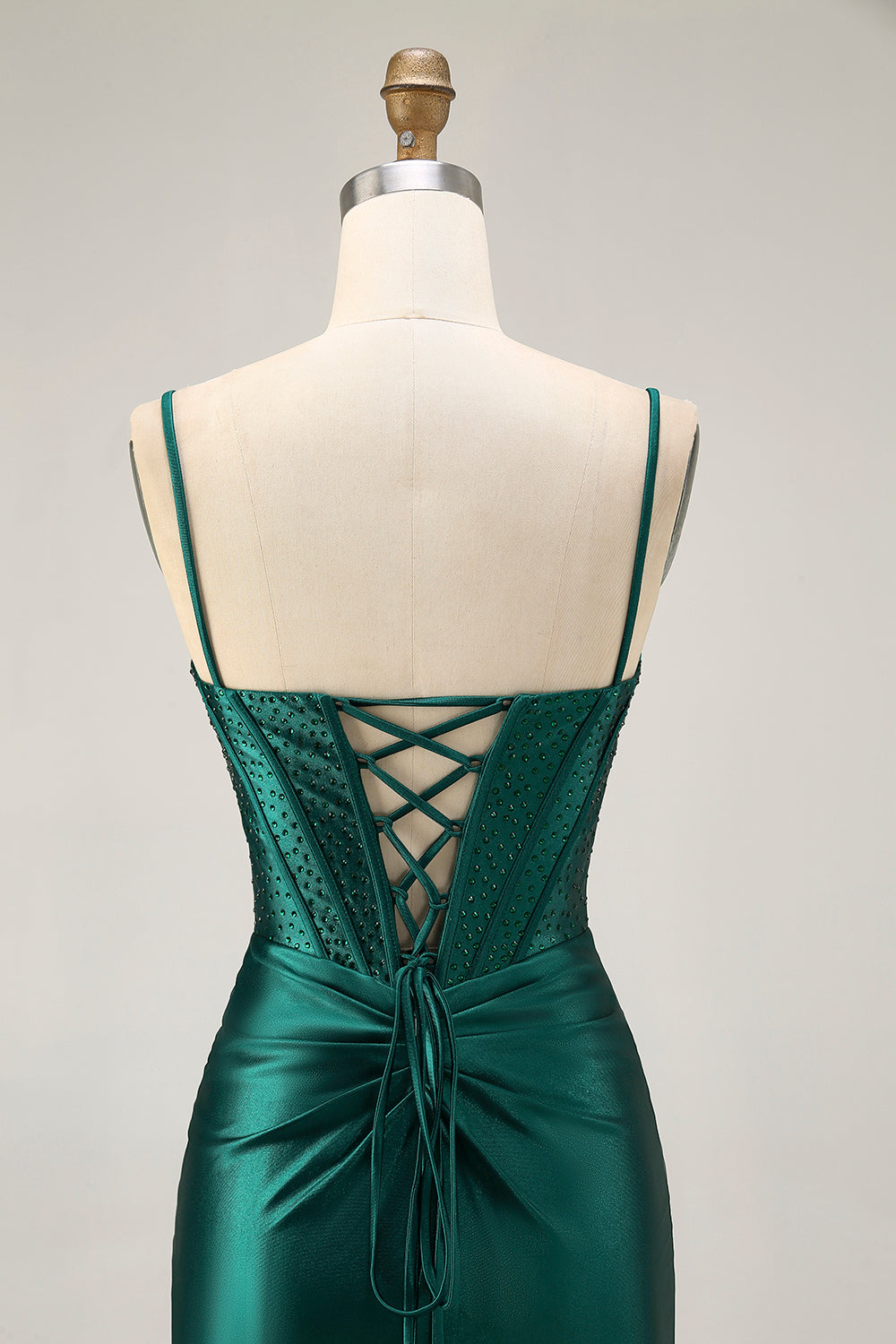 Sparkly Dark Green Satin Tight Short Corset Homecoming Dress with Beading