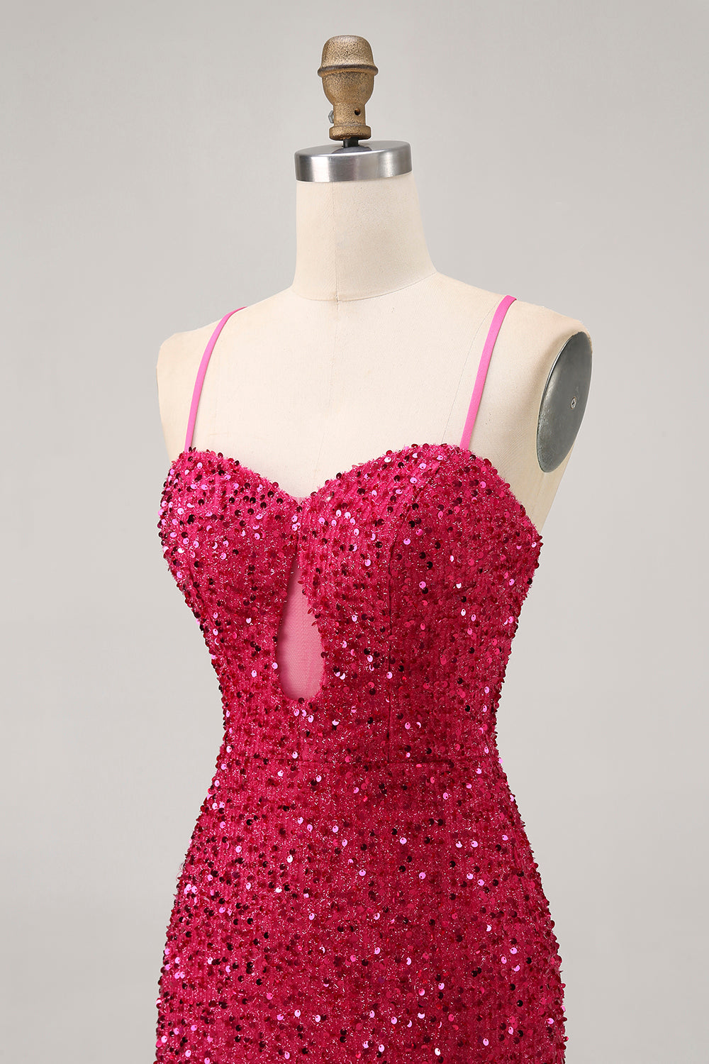 Sparkly Fuchsia Sequin Spaghetti Straps Tight Short Homecoming Dress