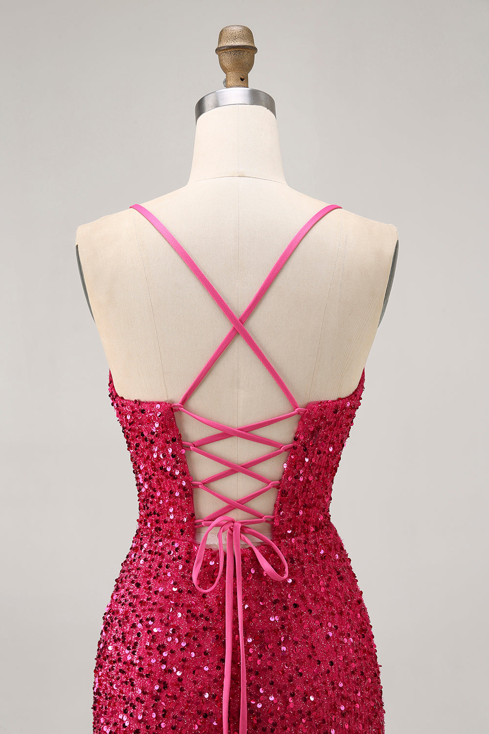 Sparkly Fuchsia Sequin Spaghetti Straps Tight Short Homecoming Dress
