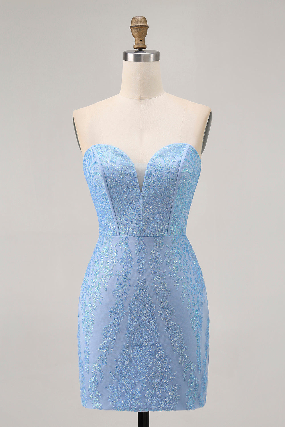 Sparkly Blue Strapless Tight Short Corset Homecoming Dress with Sequins