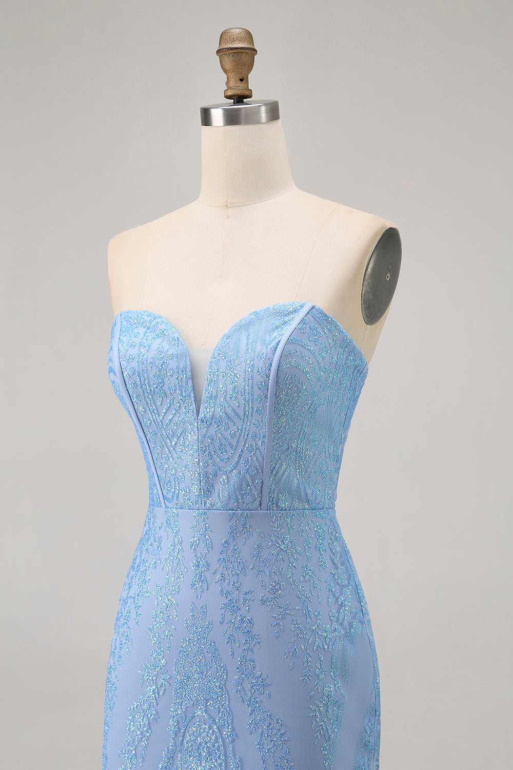 Sparkly Blue Strapless Tight Short Corset Homecoming Dress with Sequins