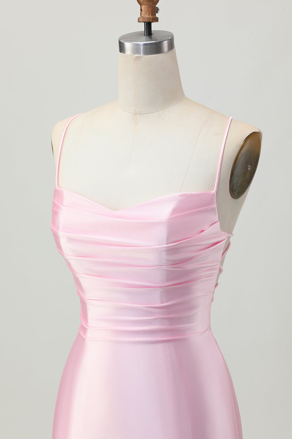 Blush Pink Spaghetti Straps Satin Tight Short Homecoming Dress