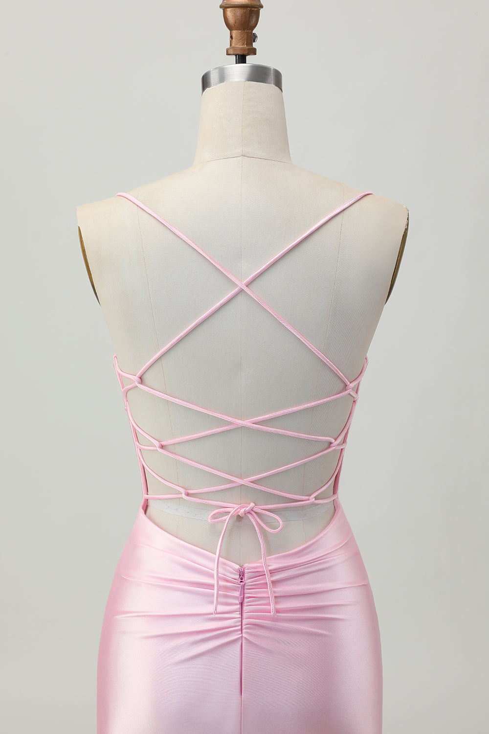 Blush Pink Spaghetti Straps Satin Tight Short Homecoming Dress