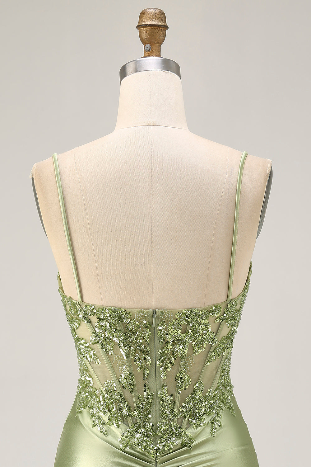 Sparkly Sage Green Satin Corset Short Tight Homecoming Dress with Appliques