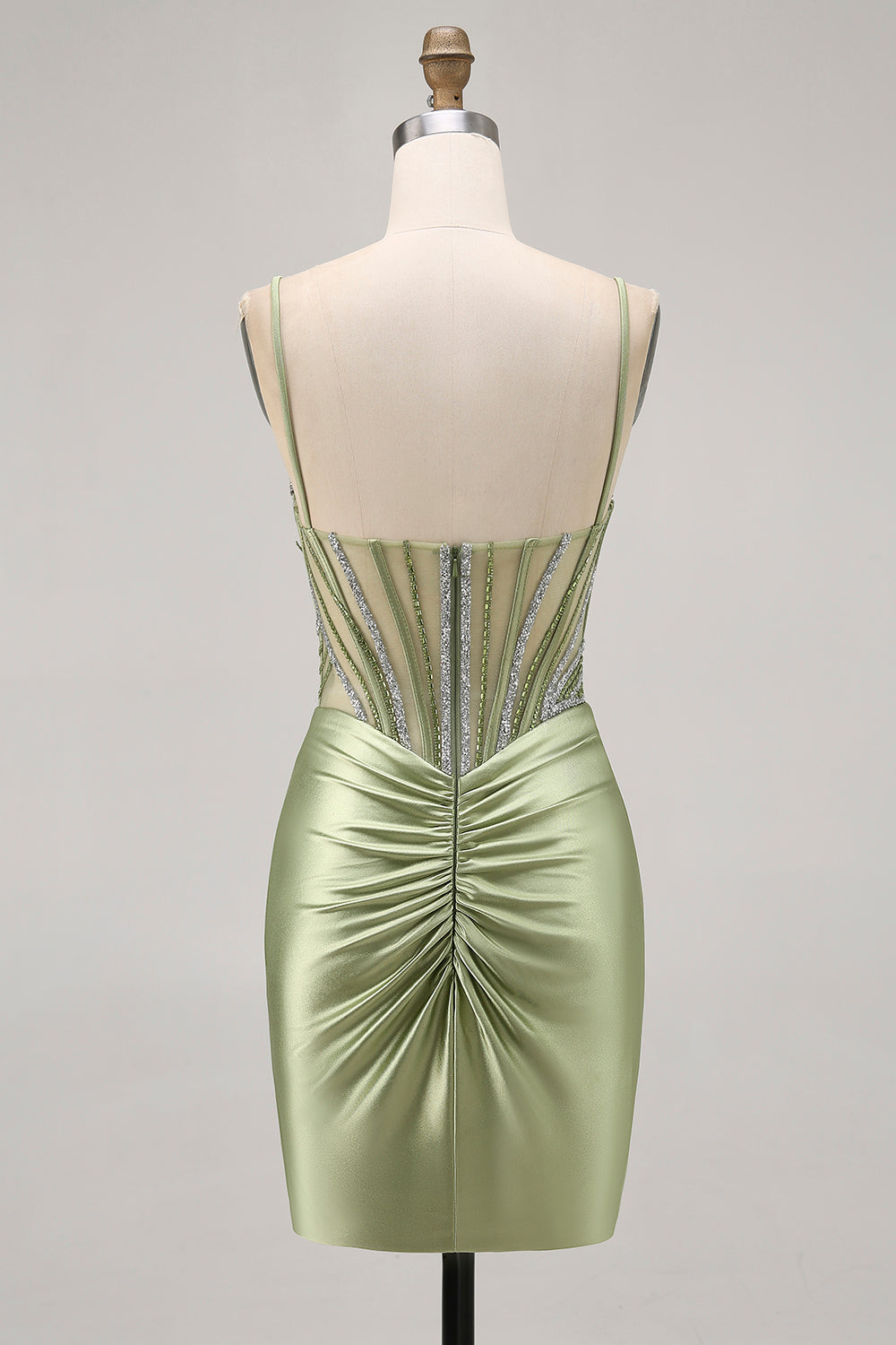 Sparkly Sage Green Tight Short Corset Homecoming Dress with Rhinestones