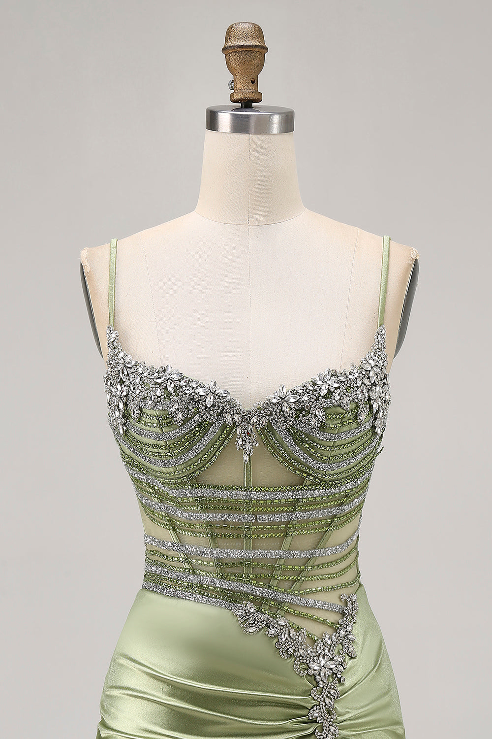 Sparkly Sage Green Tight Short Corset Homecoming Dress with Rhinestones