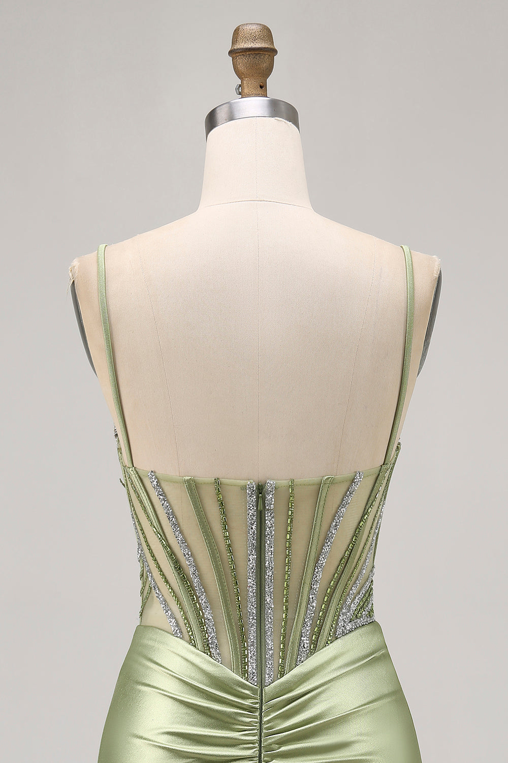 Sparkly Sage Green Tight Short Corset Homecoming Dress with Rhinestones
